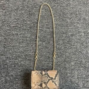 Elegant Adjustable Classy Chic Minimalist Snake Print Mini Bag with Gold Chain